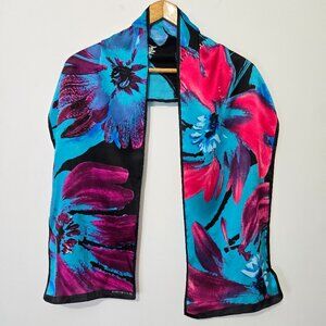 Jones New York Floral Silk Scarf Rectangle 58x10 Vibrant Preppy Summer Luxury